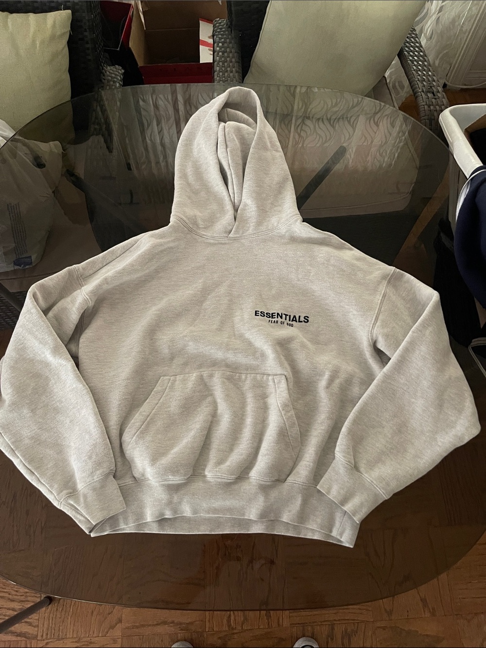 Essentials Light Gray Hoodie with Chest Logo